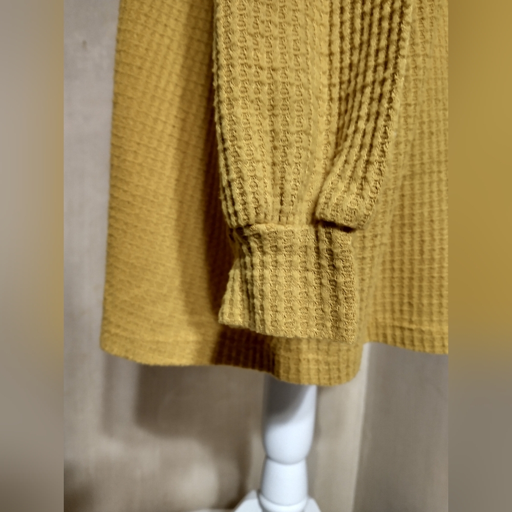 Mustard Yellow Waffle Knit Cold Shoulder Top - Picture 6 of 12